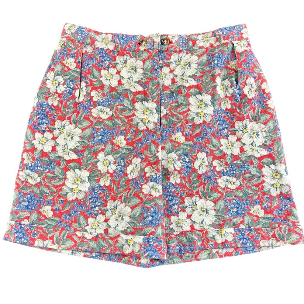 Jones New York Linen Cotton Shorts Petite Women Size 8P Red White Blue Floral